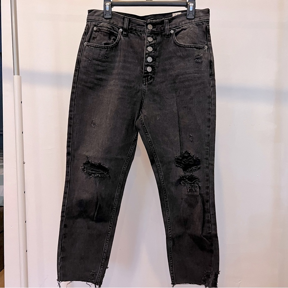 We The Free button fly denim high-rise distressed jeans womens 29